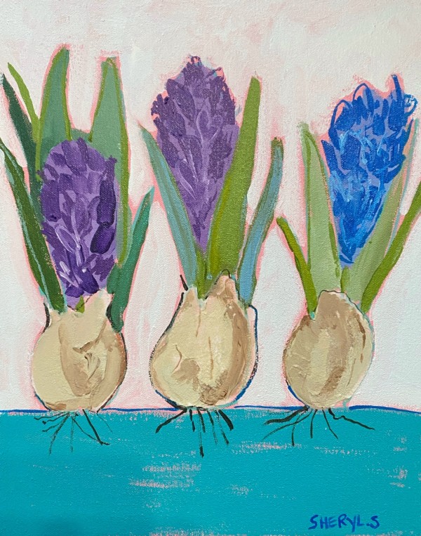 Hyacinth Bulbs on Teal by Sheryl Siddiqui Art