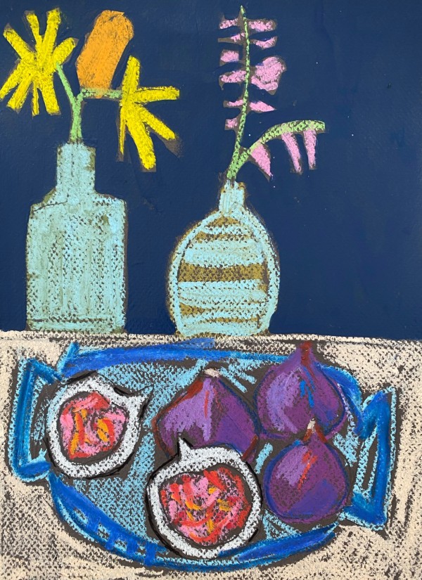 Figs on navy blue Art on paper by Sheryl Siddiqui Art