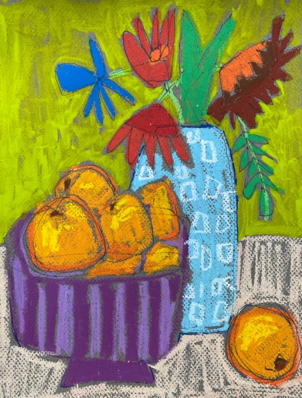 Clementines in a purple bowl by Sheryl Siddiqui Art