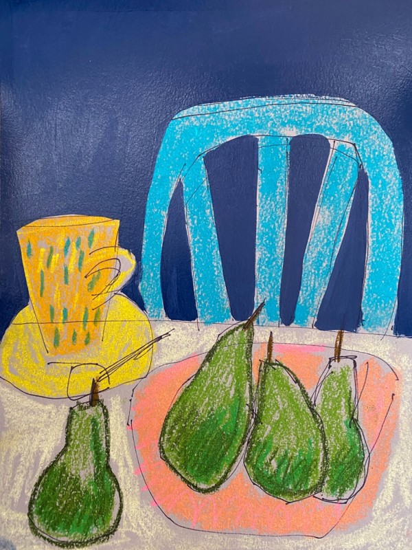 Pears with a Teal Chair by Sheryl Siddiqui Art