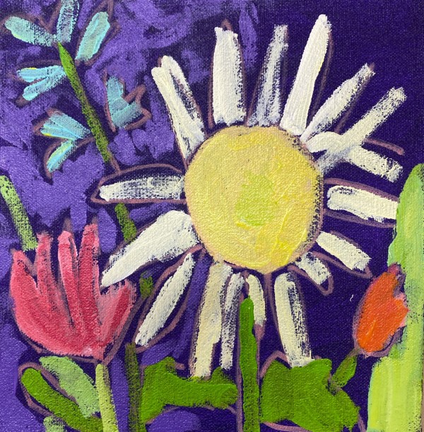 White Sunflower On Purple 2 by Sheryl Siddiqui Art