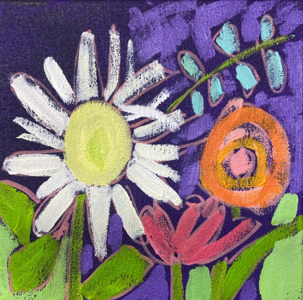 White Sunflower on Purple 1 by Sheryl Siddiqui Art
