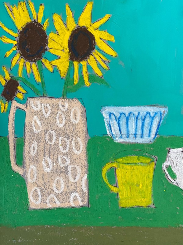 Sunflowers with a Pink Vase by Sheryl Siddiqui Art