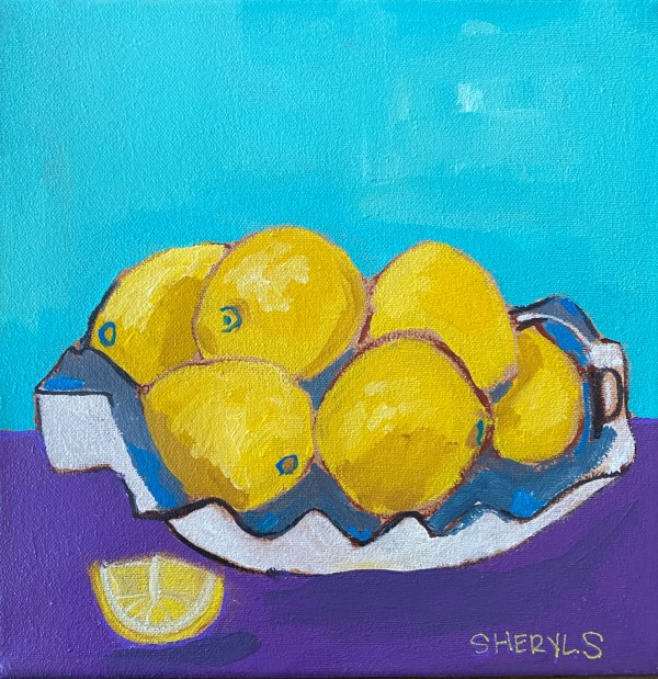 Lemons On Teal and Purple by Sheryl Siddiqui Art