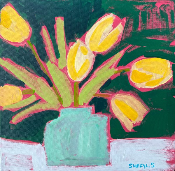 Yellow Tulips in Green by Sheryl Siddiqui Art
