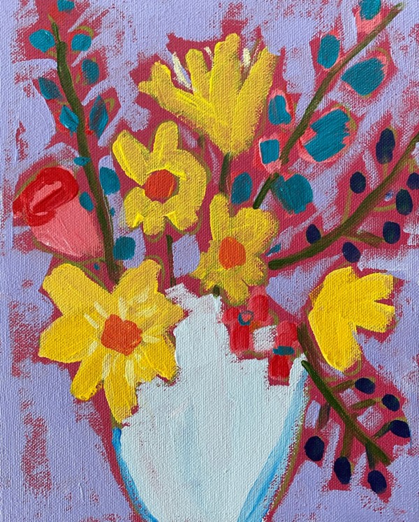 Yellow Flowers In a White Vase by Sheryl Siddiqui Art