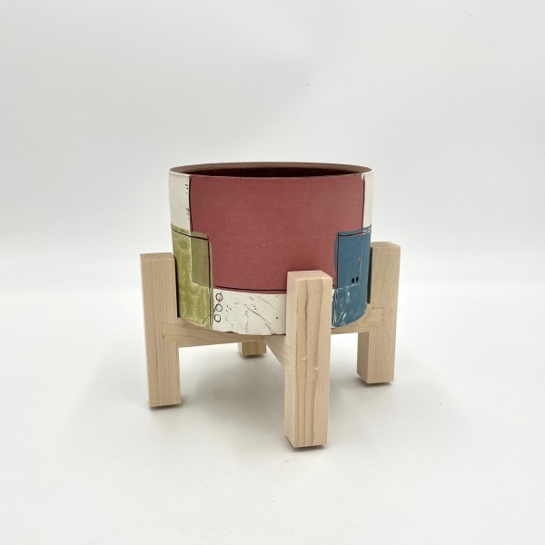 Planter with Wood Stand by Anna Szafranski