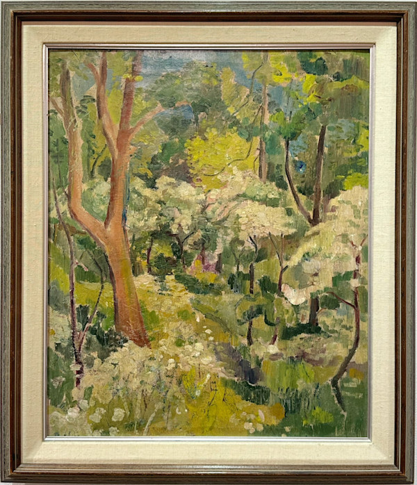 Petersham Woods in Spring, May tree in bloom by Llewellyn Petley-Jones (1908-1986)