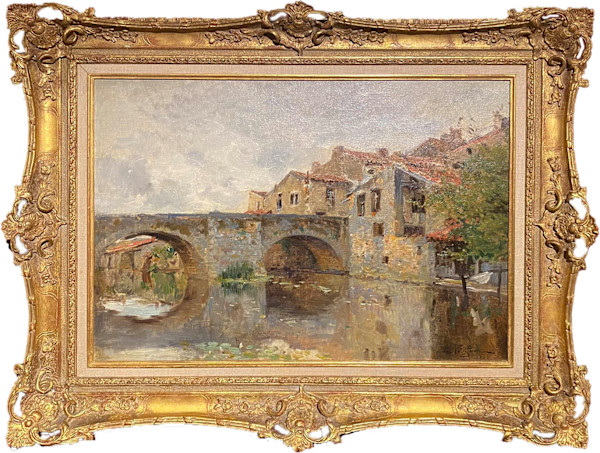 Bridge on the River or Near the Sables d'Olonne, Vendee by Edmond Marie PETITJEAN (1844-1925)