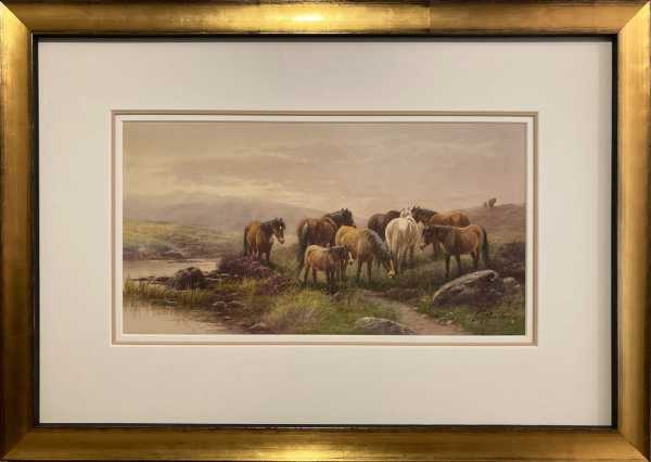 Wild Horses in Moorland Setting by Thomas Rowden (1842-1926)