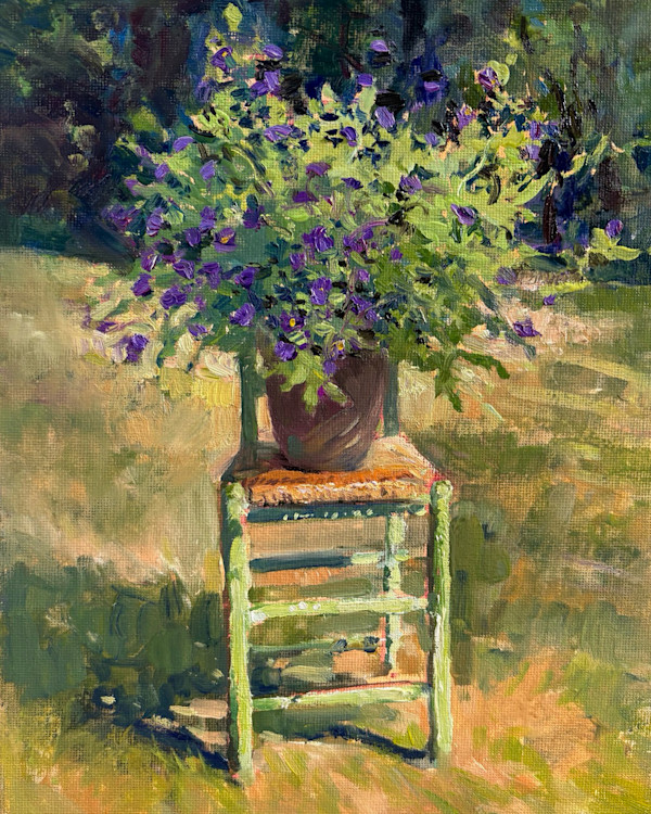 Turquoise Chair and Flowers by Laurie Maher
