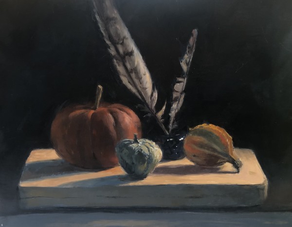 Still Life with Inkwell and Feathers by Laurie Maher