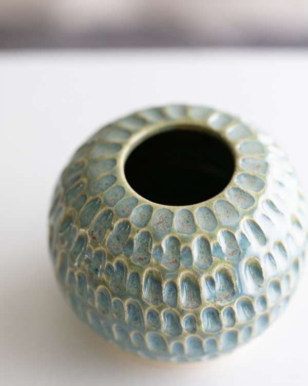 Turquoise sphere vase by Cath Smith