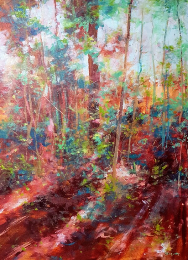 Sapling forest in crimson (framed) by Victoria Collins