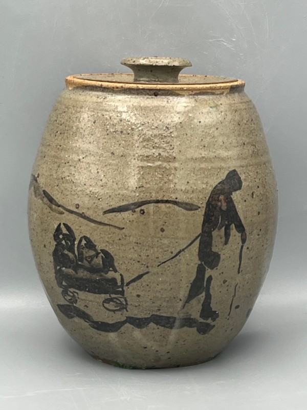 Lidded Jar with Figures, Wagon & Dog