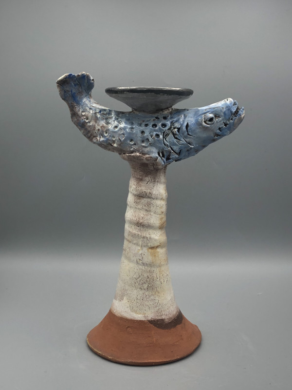 Blue Fish Candlestick by Ron Meyers