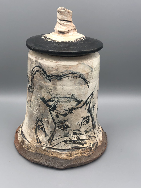 Cat and Rat Lidded Vessel by Ron Meyers