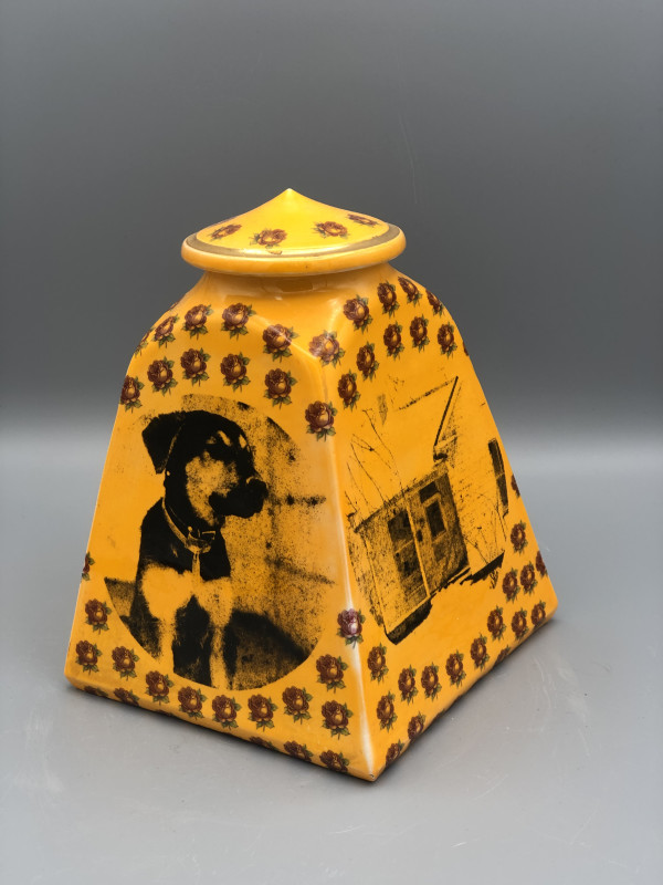 Lidded Vessel with Face, Dog, and other Imagery by Jonathan Kaplan