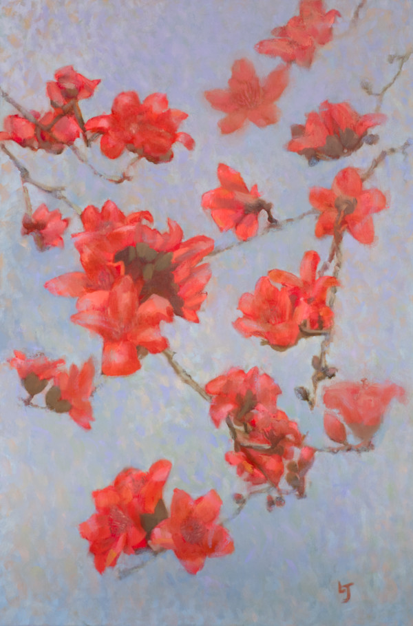 Red Cotton Tree Flowers by Linda Jen Art