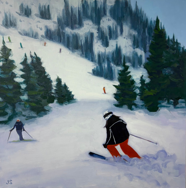 Skier with red pants by Jessica Singerman