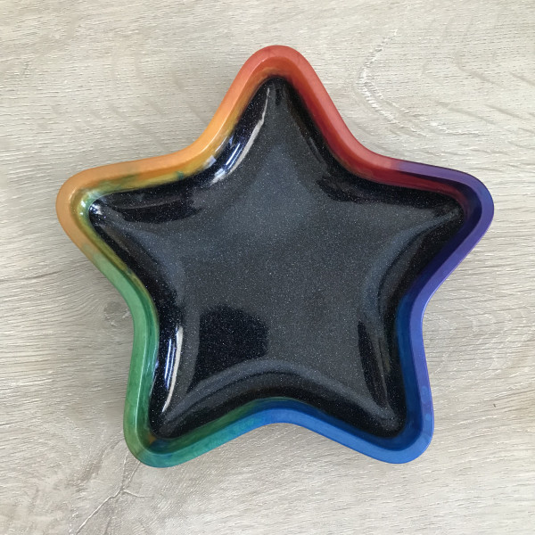 Rainbow and Black Glitter Star Tray / Trinket Dish by Colorvine by Kelsey