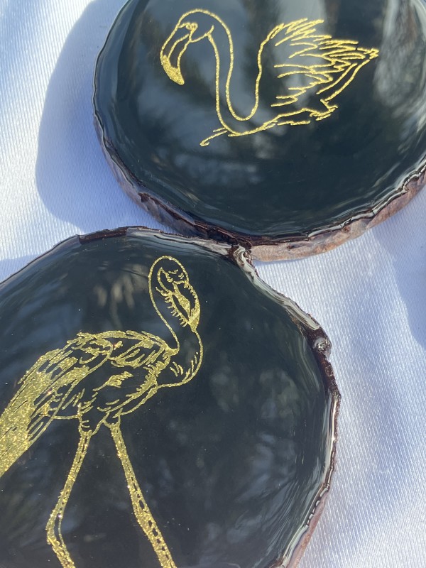 Gold Flamingo Wood Coaster Set - 4(four) by Colorvine by Kelsey