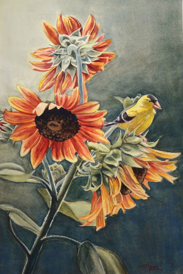 Sunflowers and Finch by Susan Moses