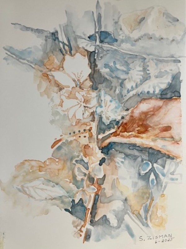 Flowering Bush Near Pond by Sandra Zisman