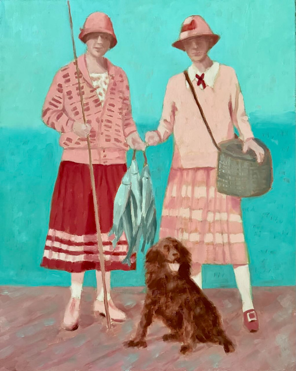 The Lindstrom Sisters Go Fishing With Their Dog by Stacy Yochum
