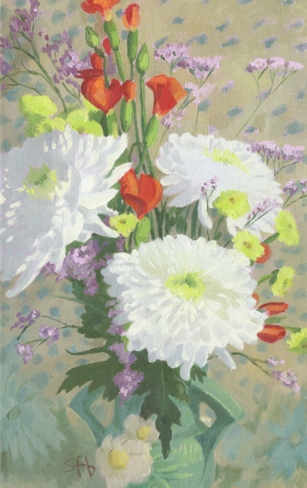 White Chrysanthemums and Carnations by Sarah F. Burns