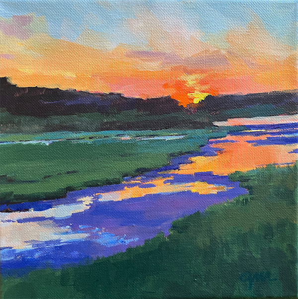 Sunset Behind the Pond by Claudia Morgan