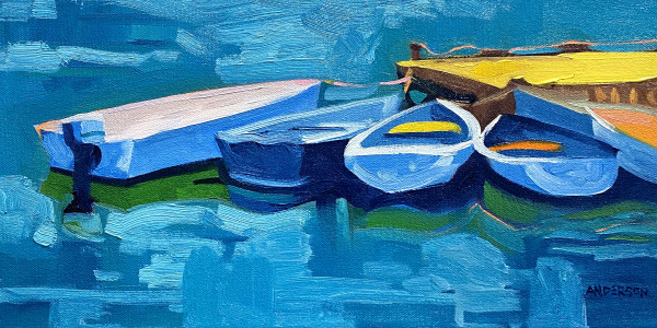 Boats At a Yellow Dock by Michael Anderson