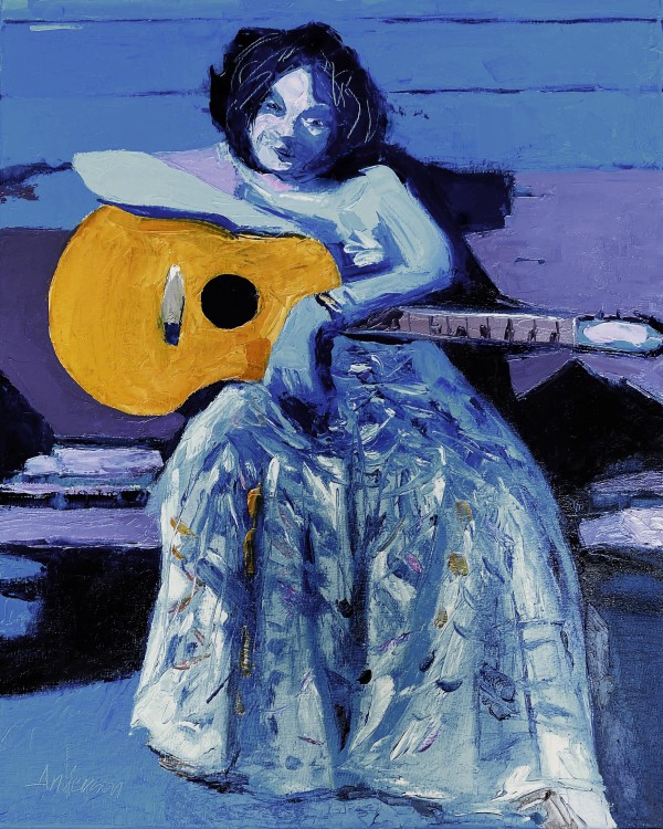 Blue Woman and Guitar by Michael Anderson