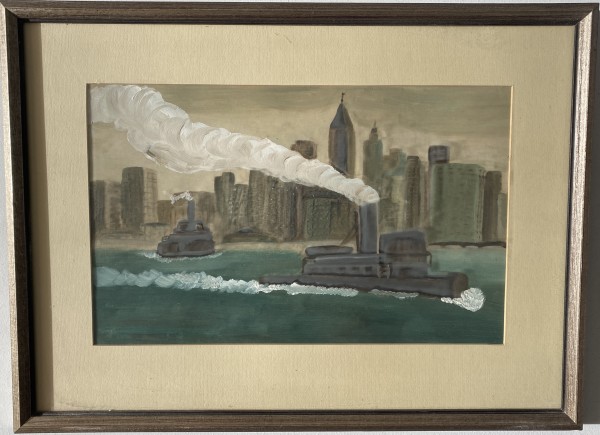 Folk Art Painting of New York from the Water by folk art unknown