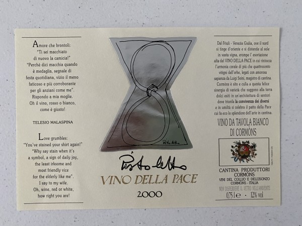 Michelangelo Pistoletto Vino della pace wine label by Michelangelo Pistoletto