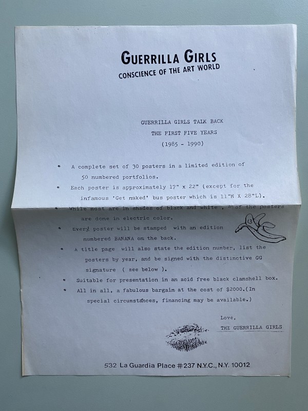 Guerilla Girls Printed Matter 1995 Benefit by Guerrilla Girls