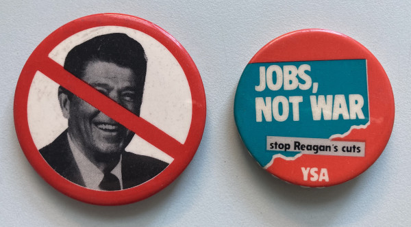 Anti-Reagan Buttons by political campaign