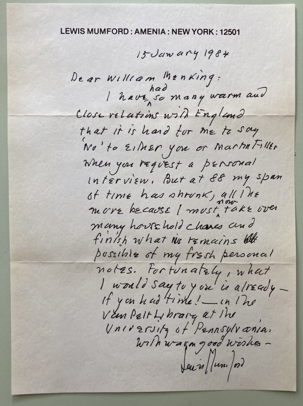 Letter from Lewis Mumford by Lewis Mumford