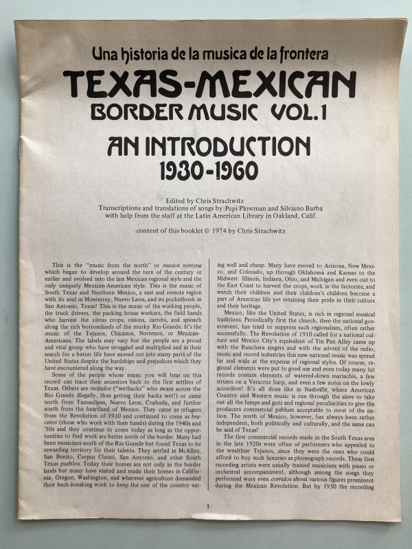 Texas-Mexican Border Music Vol. 1 by misc. unknown