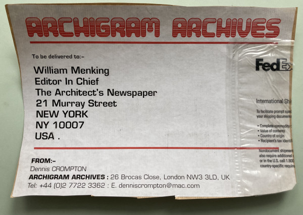 Archigram Archives shipping label by Archigram