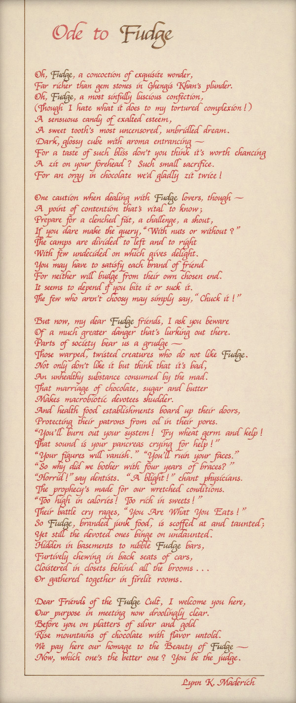 Ode to Fudge by Lynn Maderich by Lynn Maderich