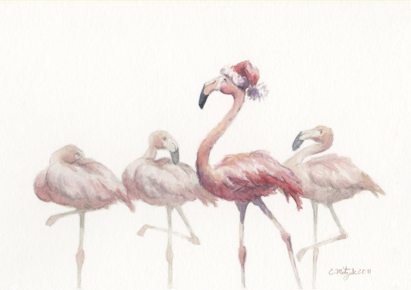 Christmas Flamingo by Christine Mitzuk