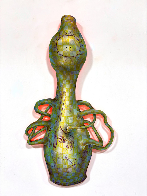 Tulip-Form Handled Vase with Beast by Cat Rigdon, Image 1.