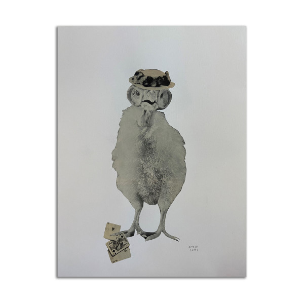 Elderly Bird with Hat & Cards by Rosie Winstead