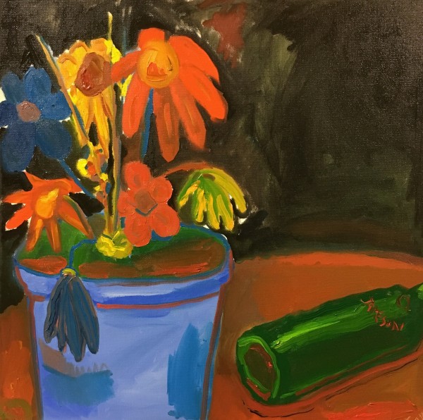 Flowers and a Bottle of Whiskey by Sam Mattax