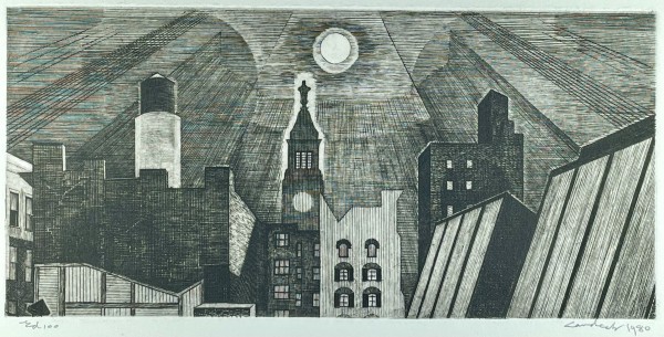 Manhattan Rooftops in Moonlight by Armin Landeck