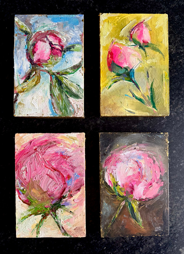 Gold Leaf Wood Panel Peonies by sharon jiskra brooks