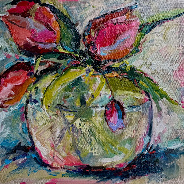 Tulips in Glass Vase by sharon jiskra brooks