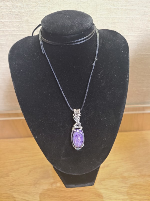Charoite in Silver-Plated Enameled Copper Wire by Pamela Dexter