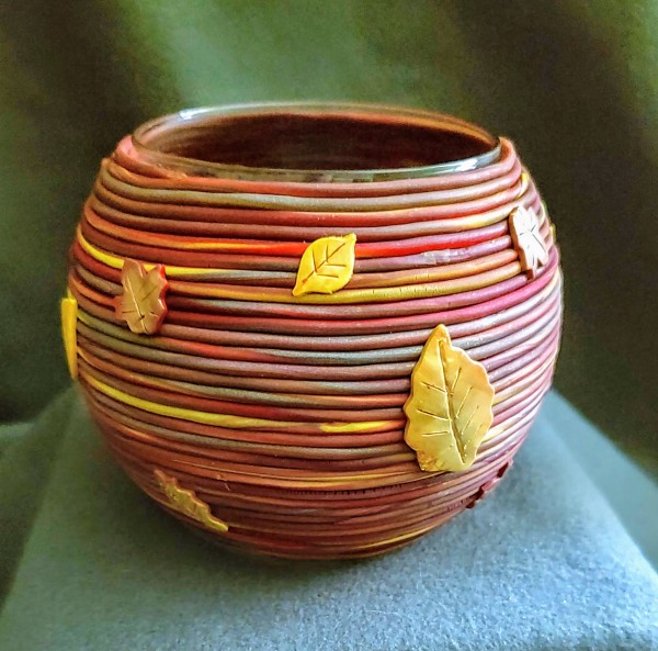 Autumn Coil Round Vase with Leaves by Beth Ann Taylor